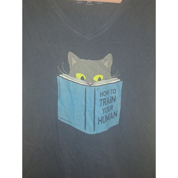Life Is Good Kitty Cat How To Train Your Human Blue T-Shirt Size Medium - Picture 2 of 4